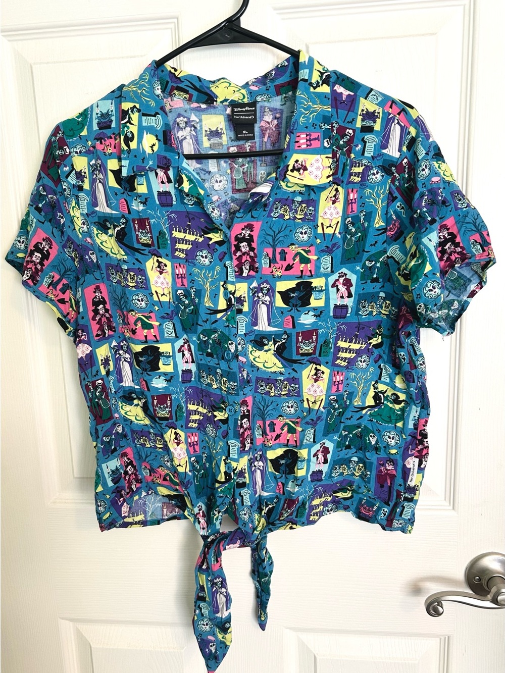 Disney Haunted Mansion Graphic Tie-Front Button Shirt Her Universe Halloween